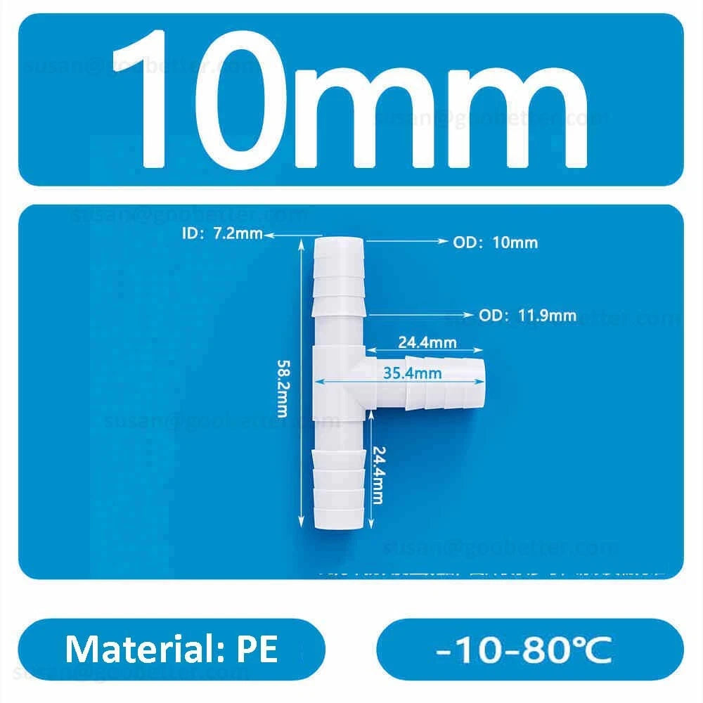 Plastic Barbed Hose Connectors — T-Piece, Elbow & Straight Fittings for Air & Water Lines
