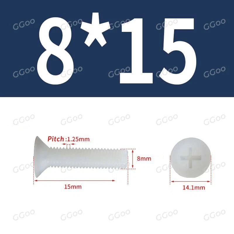 White Nylon Phillips Flat Head Machine Screws DIN 965 — M2.5 M3 M4 M5 M6 M8