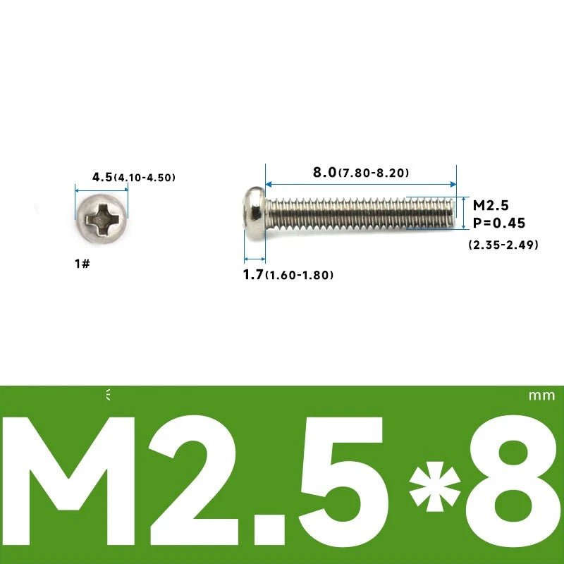 M1–M2.5 Pan Head Phillips Machine Screws – A2 Stainless Steel (304), Fully Threaded - HomeDIYer
