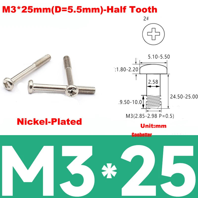 M3 Phillips Pan Head Machine Screws – 3mm to 43mm, Multiple Coatings (100–500 PCS)