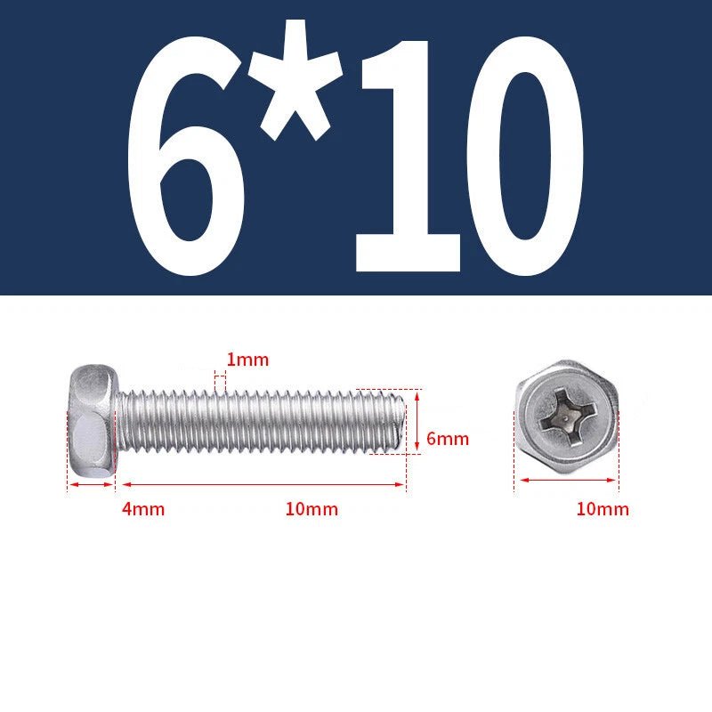 A2 Stainless Steel Hex Head Machine Screws – M3 M4 M5 M6 M8, Fully Threaded (304 Grade) - HomeDIYer