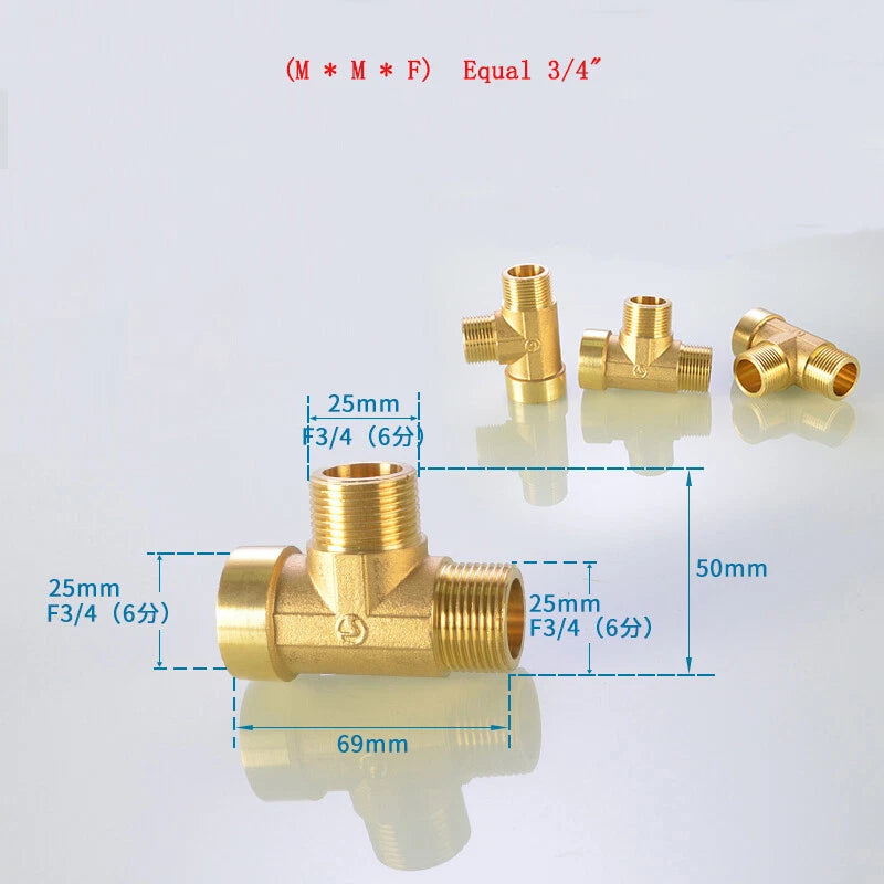 Brass Tee Pipe Fittings – NPT Thread, 1/8" to 2", M/F Configurations