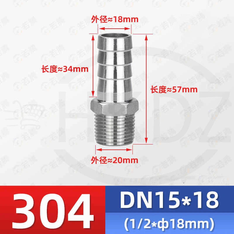 BSP Male Thread Stainless Steel Barb Hose Tail Connector — 1/8" to 4"
