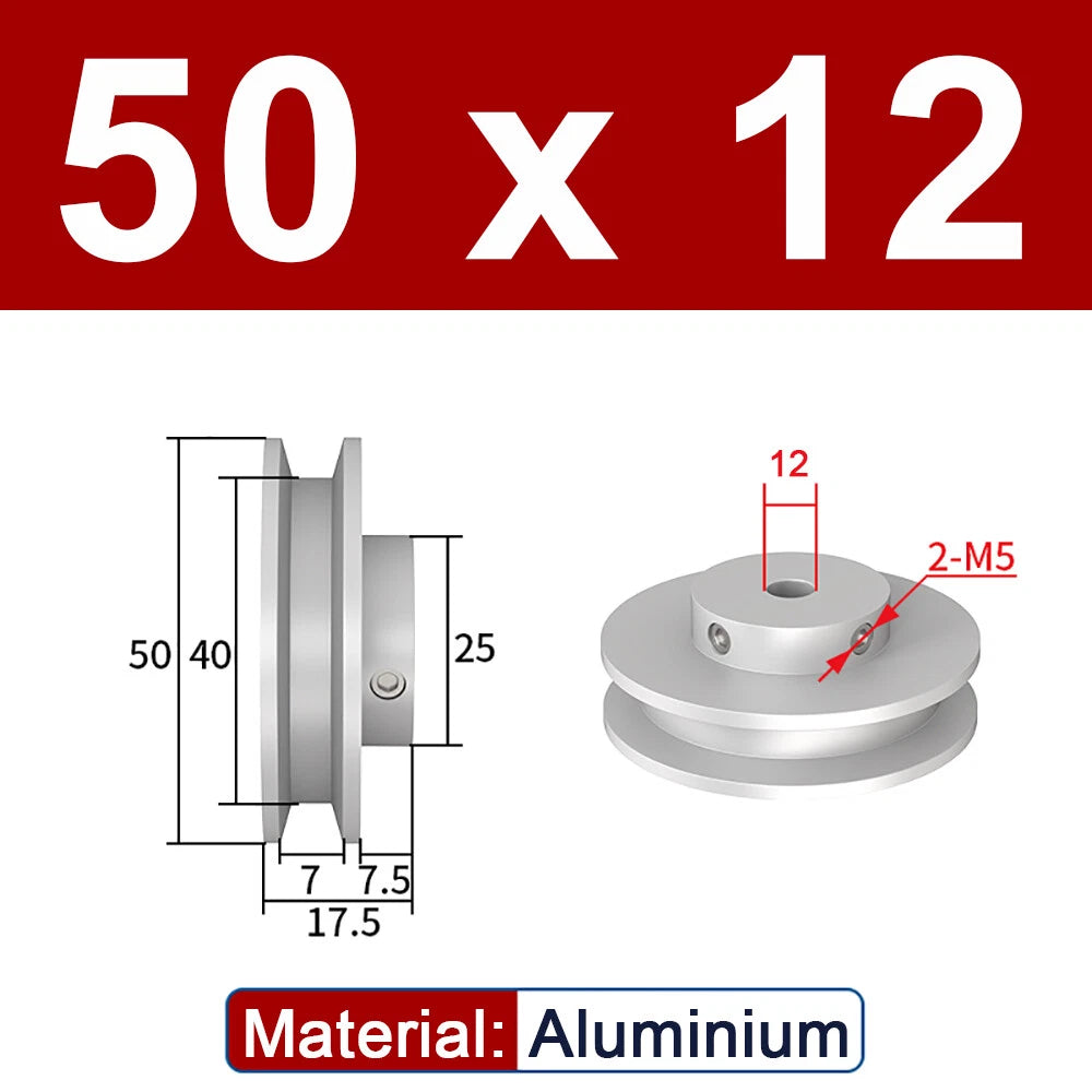 OD 20mm-100mm Aluminium V-Groove Pulley With Fixed Screw for 5mm/6mm Width Belt