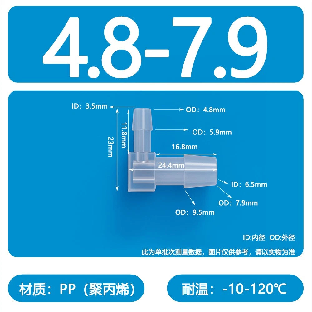 90° Elbow Plastic Barbed Joiner Reducer Connector Pipe Tube Hose Water 1.6-25mm