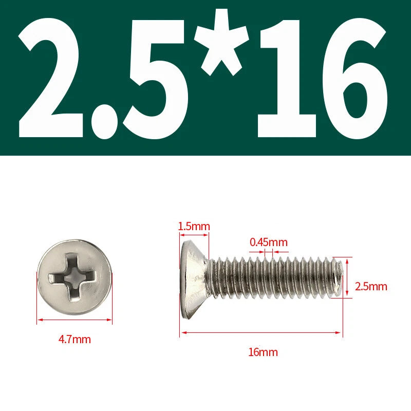 Phillips Machine Screws Countersunk Nickel Plated Steel DIN 965 Flat Head M1~M6