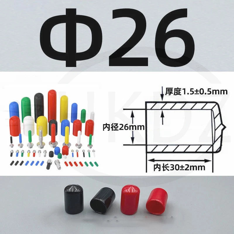 PVC End Caps for Screws, Bolts, Rods, Tubes & Cables – Thread Cover Protector, Rubber Plastic Caps (12-114mm, Multiple Colors)