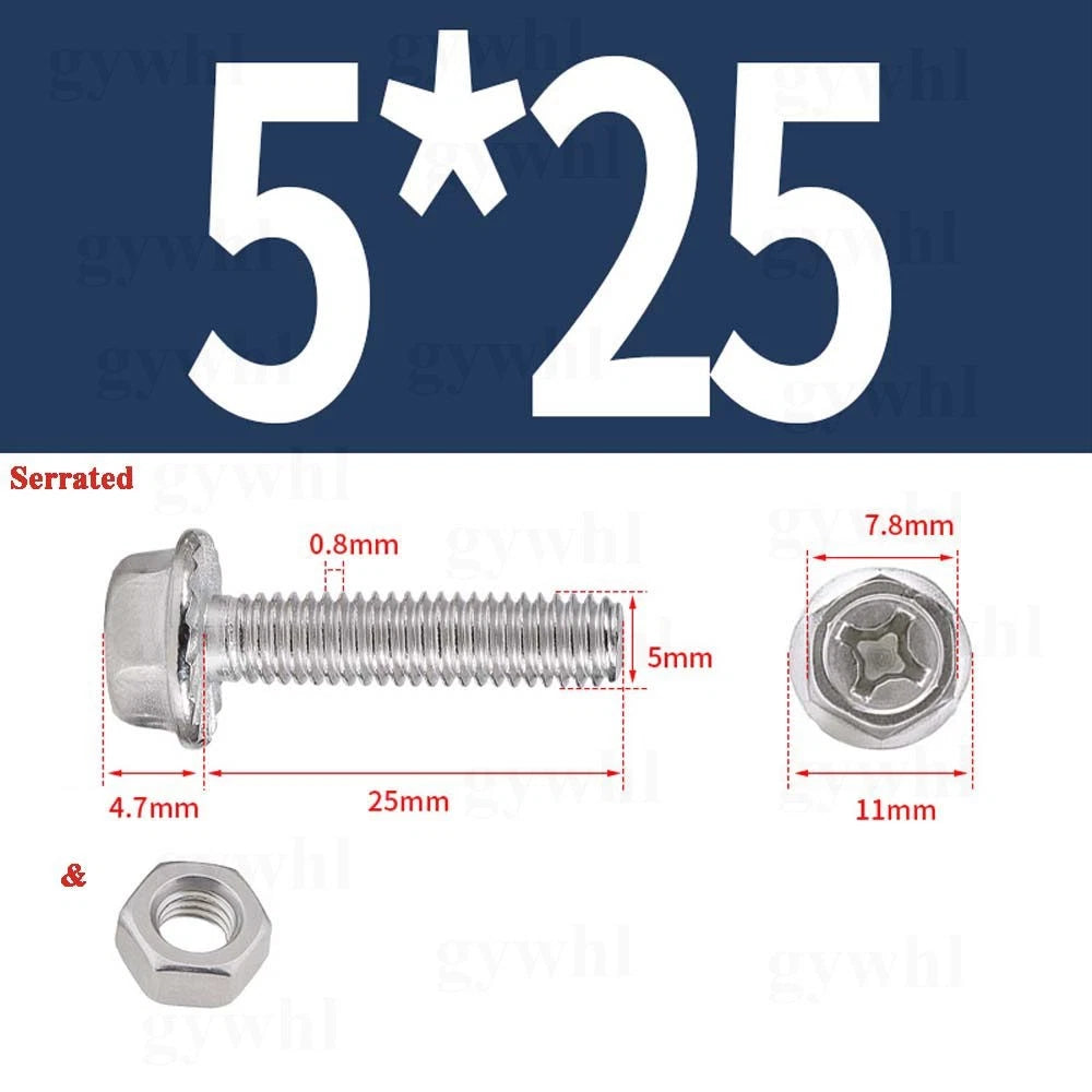 Phillips Hex Flange Bolts with Hex Nuts — Serrated & Smooth, M3–M8