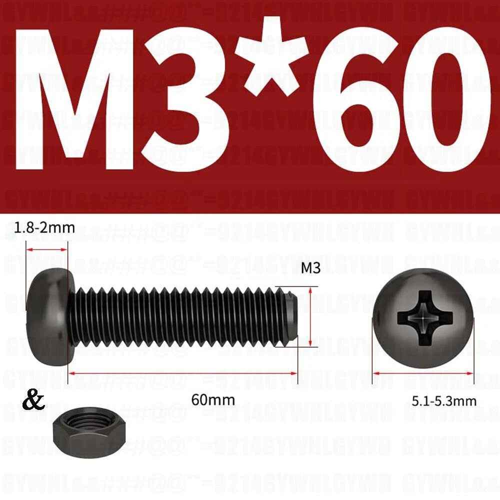 Black Pan Head Phillips Machine Screws + Hex Nuts Set – A2 Stainless Steel, M2 to M10