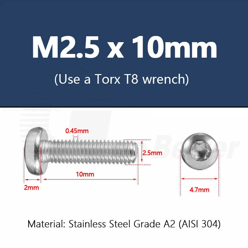 T3–T50 Torx Pan Head Machine Screws – M1.4 to M10, A2 Stainless Steel (3–100mm)