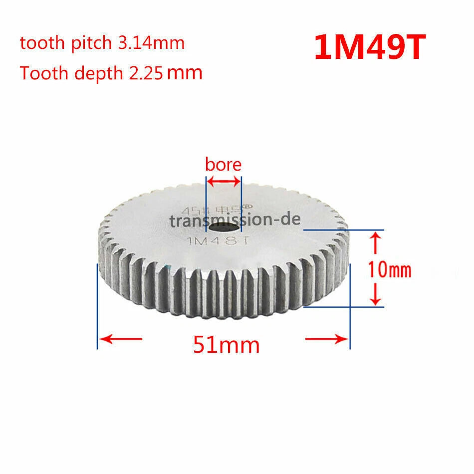 1/1.5 Mod 12T-150T Spur Gear 45# Steel Pinion Gear Thickness 1M-10mm 1.5M-15mm
