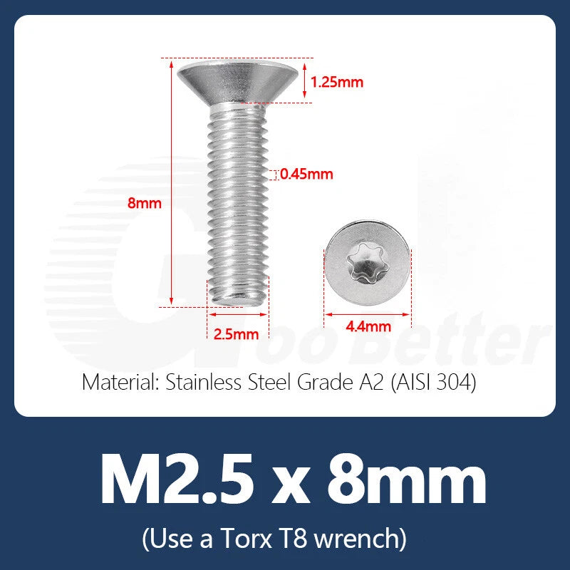 M1.4–M12 Torx Countersunk Machine Screws – A2 Stainless Steel, DIN 965 (3–100mm)