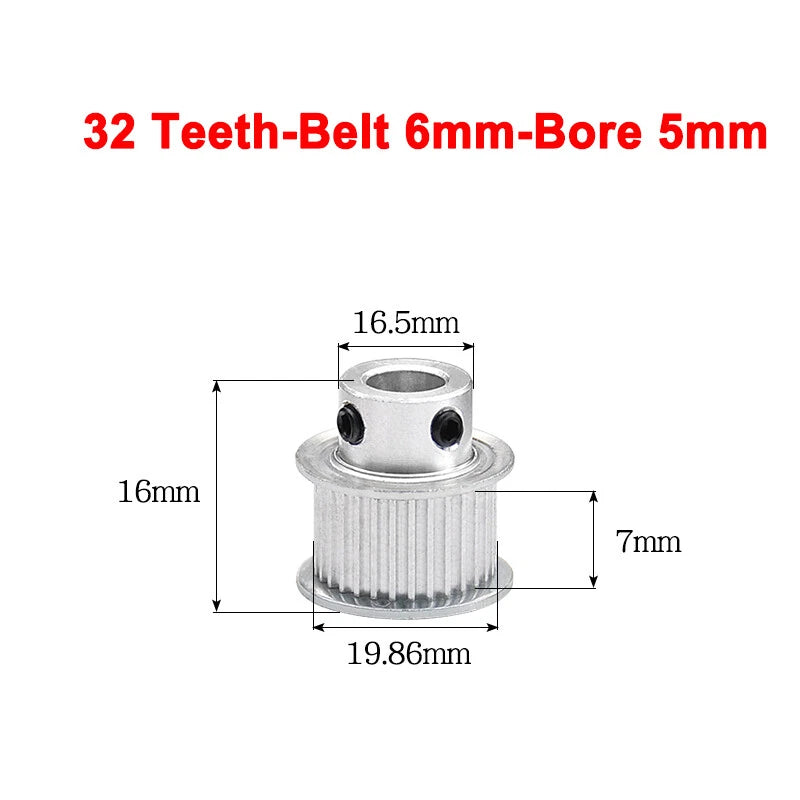2GT Drive Pulley With Step 16 Tooth - 100 Tooth Bore 4mm - 25mm for 6mm Belt