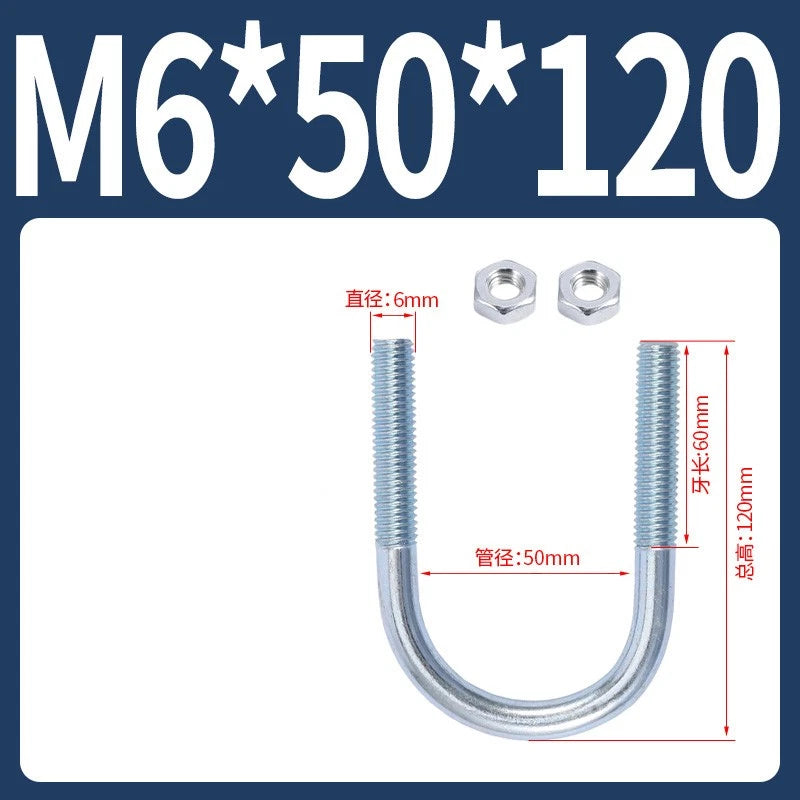 M6 M8 M10 M12 U Bolt With 2 Hex Nuts Zinc-Plated U-Bolts Clamp Pipe Tube Metric