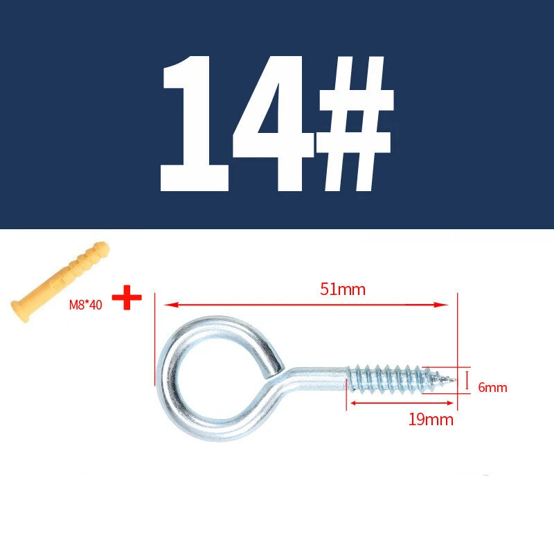 Zinc Screw Eyes & Hooks — Metric Wood Thread, 16–105mm, Hook & Eye with Optional Wall Plug