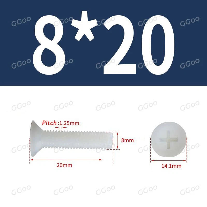White Nylon Phillips Flat Head Machine Screws DIN 965 — M2.5 M3 M4 M5 M6 M8