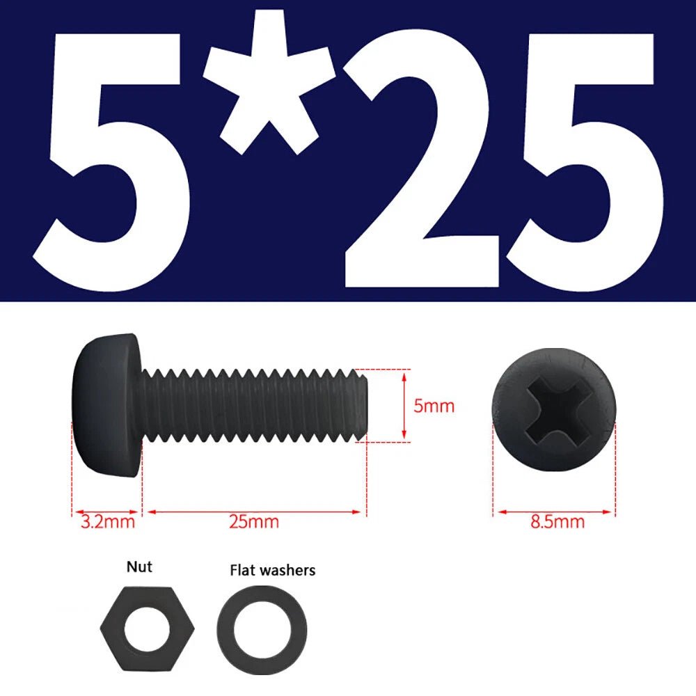 M4 M5 Nylon Phillips Pan Head Machine Screws with Hex Nuts and Flat Washers – White & Black - HomeDIYer