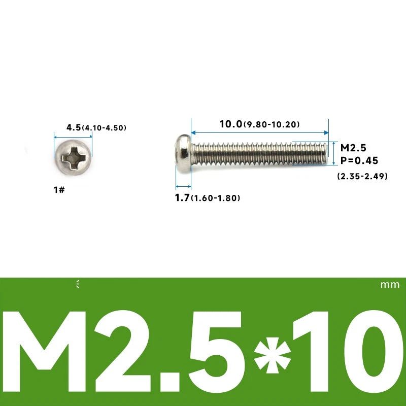M1–M2.5 Pan Head Phillips Machine Screws – A2 Stainless Steel (304), Fully Threaded - HomeDIYer