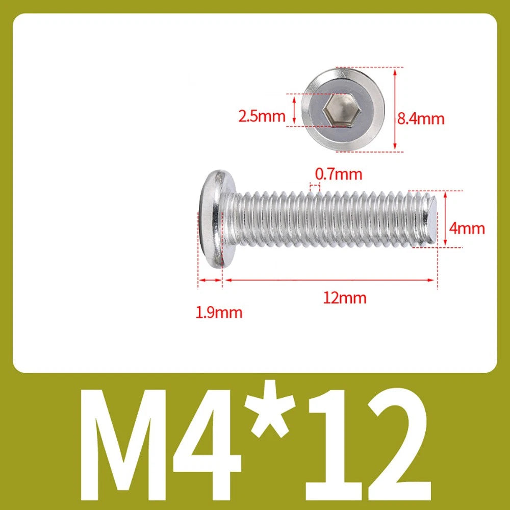 M2 M3 M4 Flat Round Head Hex Socket Screws – A2 Stainless Steel, Fully Threaded (3–50mm)