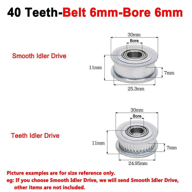 2GT Smooth-Tooth Idler Pulley 16Tooth - 40Tooth Bore 3mm 4mm 5mm 6mm 7mm 8mm