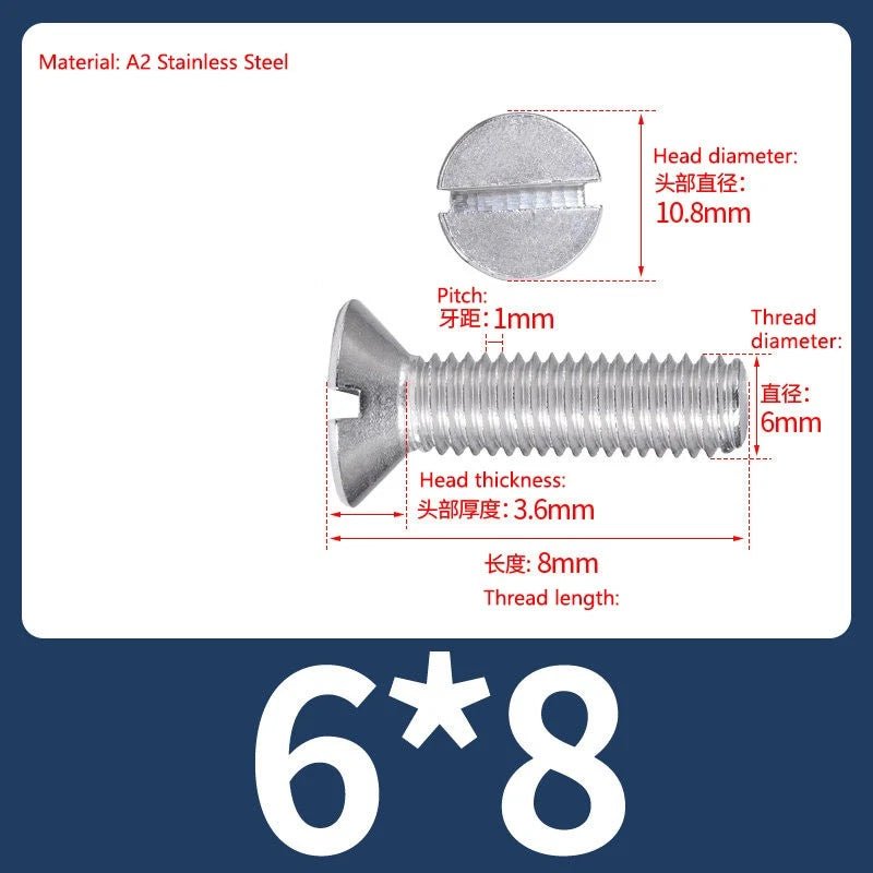 A2 Stainless Steel Slotted Countersunk Screws DIN 963 | M4 M5 M6 - HomeDIYer