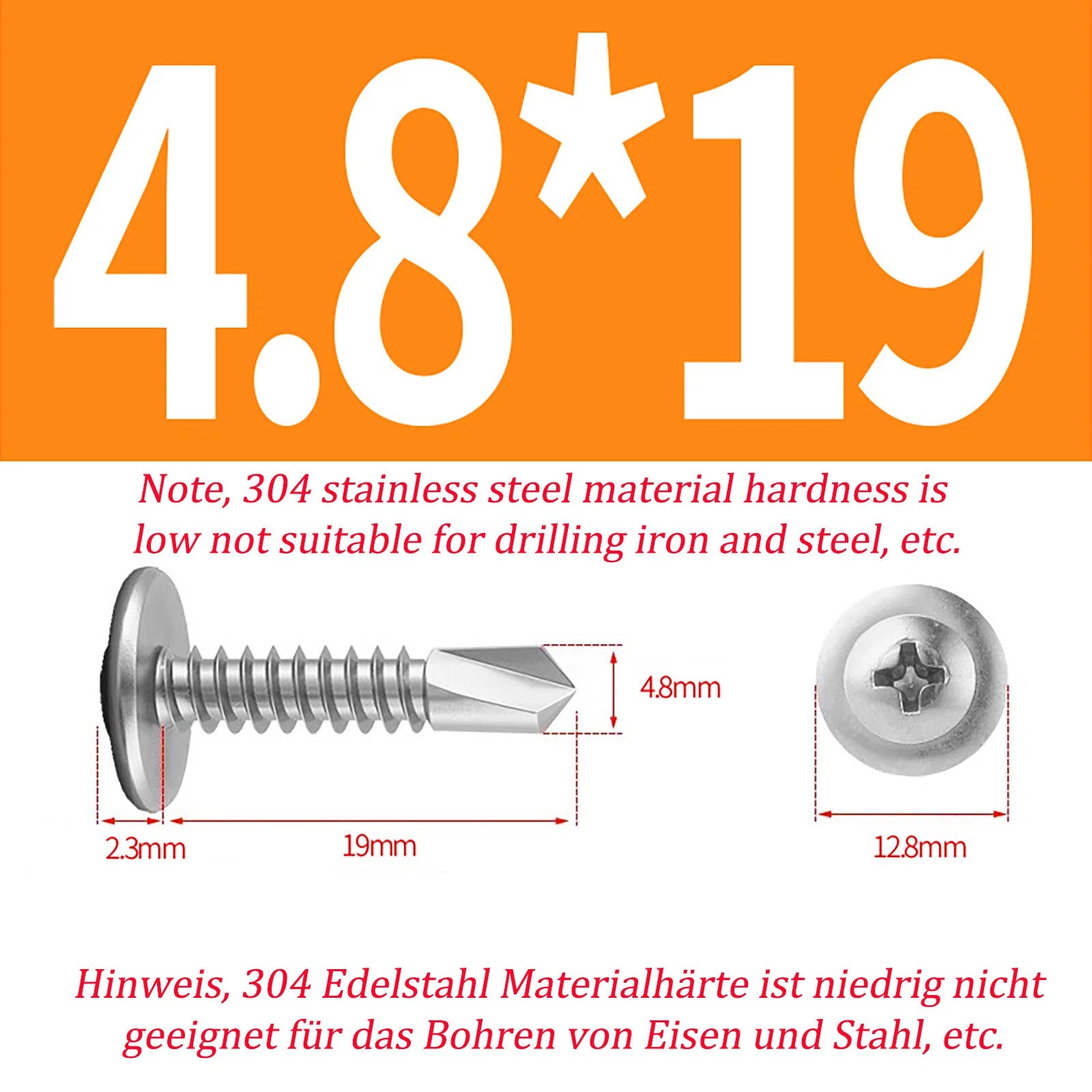 Self Drilling Wafer Head Screws – 304/410 Stainless & Galvanized Steel, M4.2 M4.8