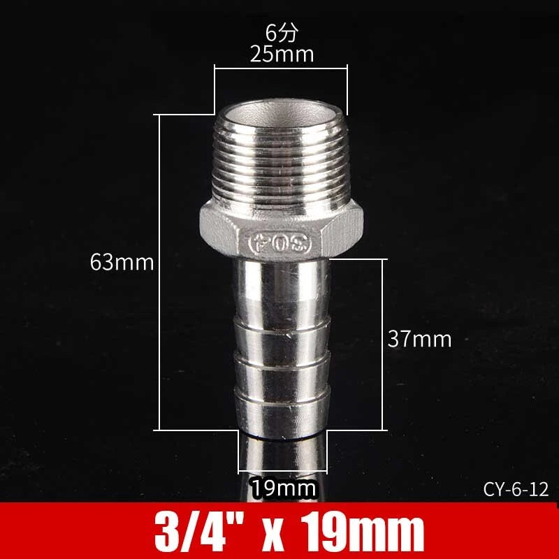 Stainless Steel BSP Male Thread x Barb Hose Tail Connector | 1/8" to 4"