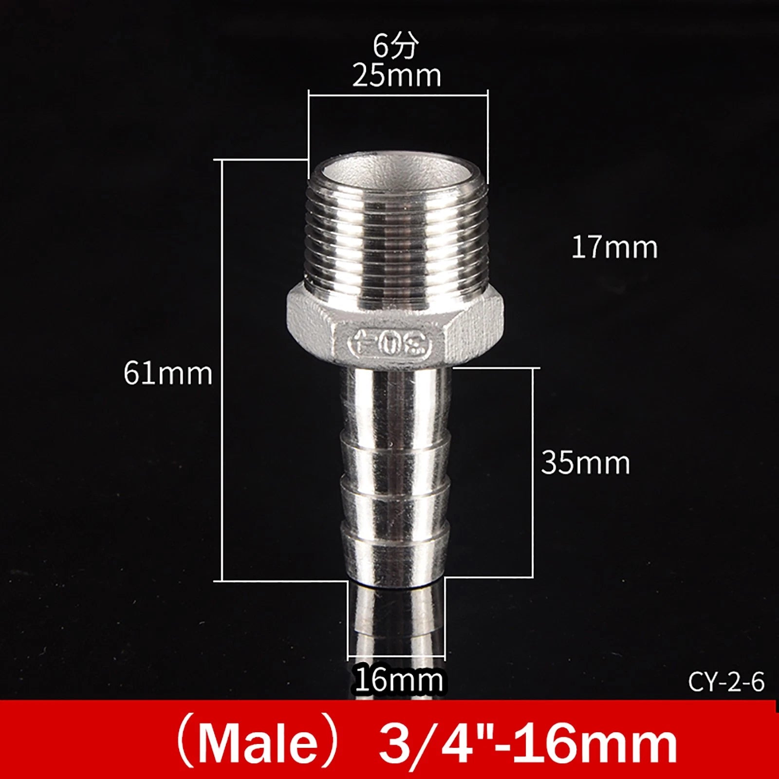 BSP Male Taper Thread x Hose Tail Adapter Fittings — Stainless Steel 304