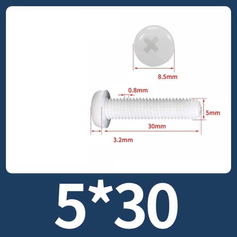 White Nylon Phillips Pan Head Machine Screws – M2 to M8, Non‑Conductive & Corrosion‑Free (PA66)