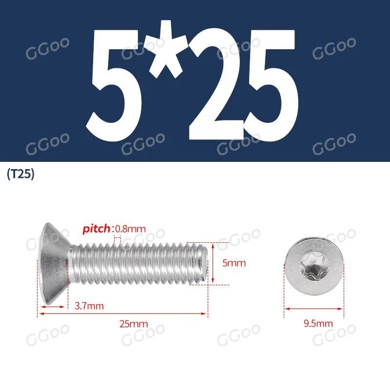 A2 Stainless Steel Torx Countersunk Flat Head Machine Screws M2 M2.5 M3 M4 M5 M6 M8 DIN 965 — 4mm to 60mm