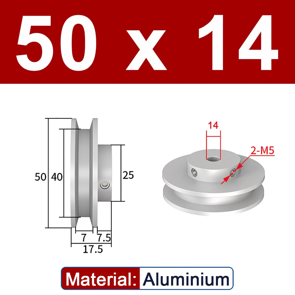 OD 20mm-100mm Aluminium V-Groove Pulley With Fixed Screw for 5mm/6mm Width Belt