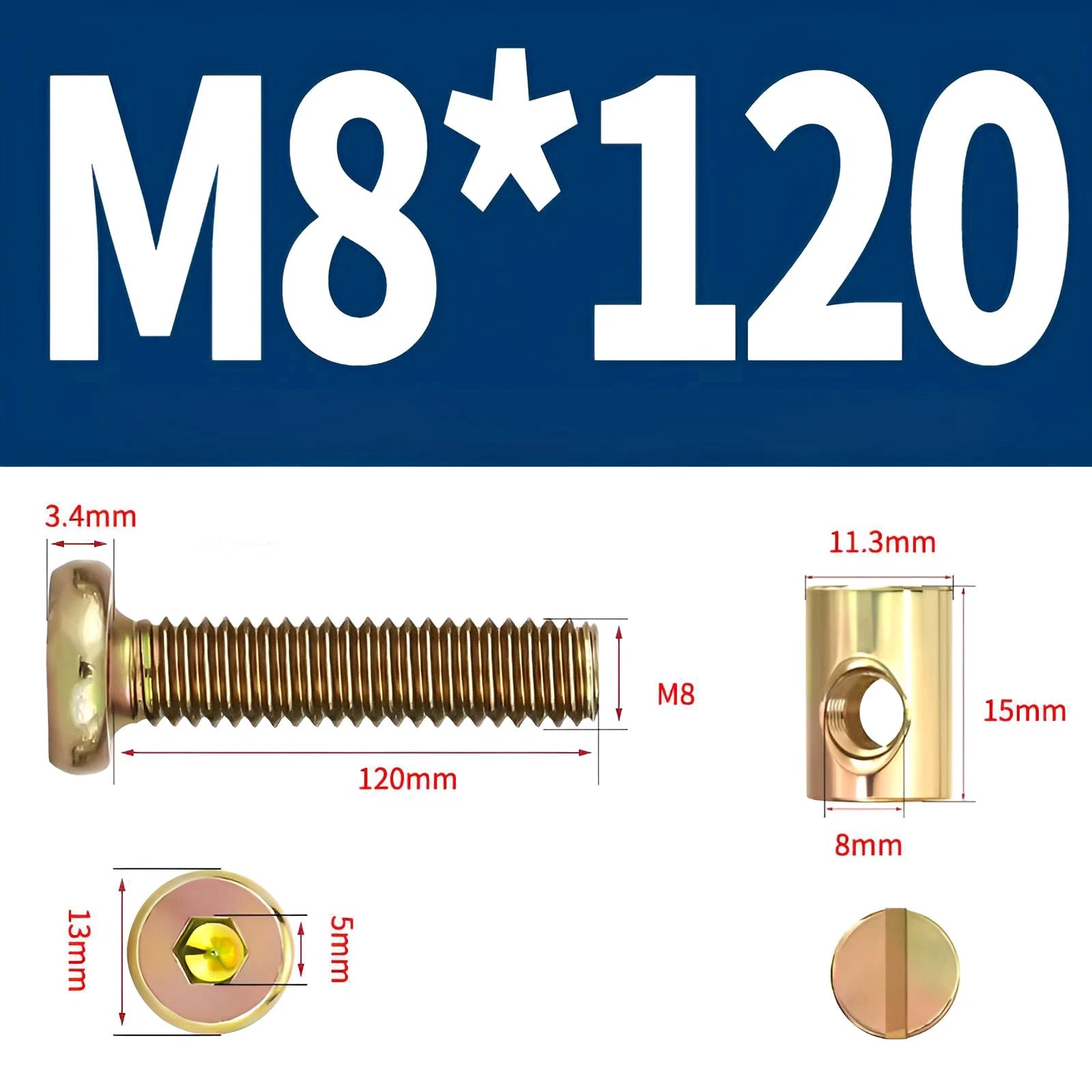 M6 M8 Galvanised Furniture Connecting Bolts with Barrel Nuts | Slotted & Phillips | 8mm–120mm