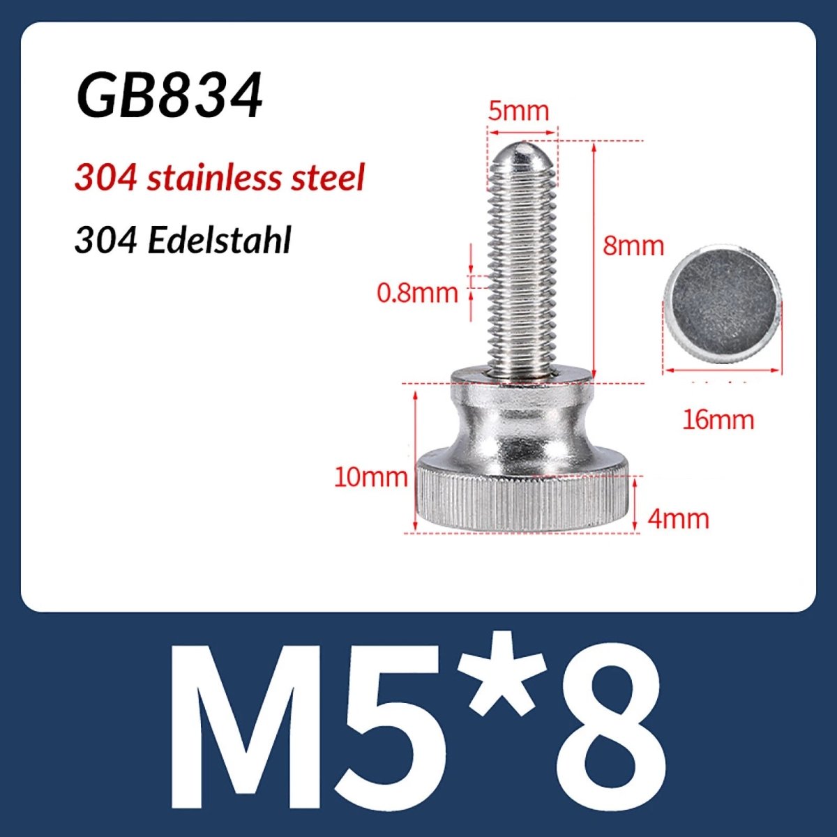 A2 Stainless Steel Knurled Thumb Screws – M2 to M10, Hand Turn Knob Bolts, 4 - 60mm Lengths - HomeDIYer