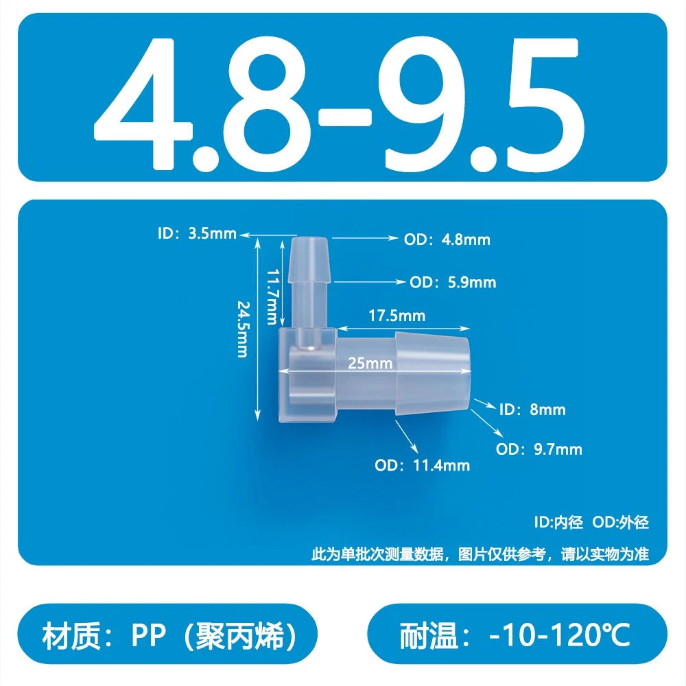 90° Elbow Plastic Barbed Joiner Reducer Connector Pipe Tube Hose Water 1.6-25mm