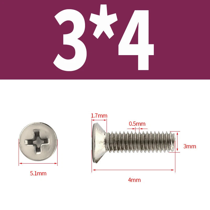 Phillips Machine Screws Countersunk Nickel Plated Steel DIN 965 Flat Head M1~M6