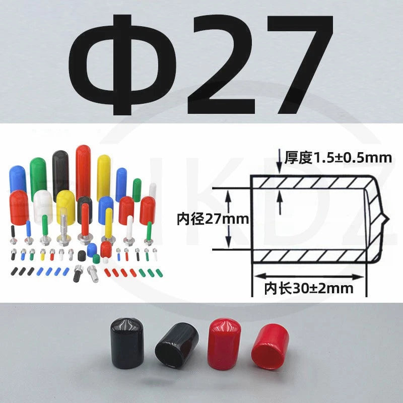 PVC End Caps for Screws, Bolts, Rods, Tubes & Cables – Thread Cover Protector, Rubber Plastic Caps (12-114mm, Multiple Colors)