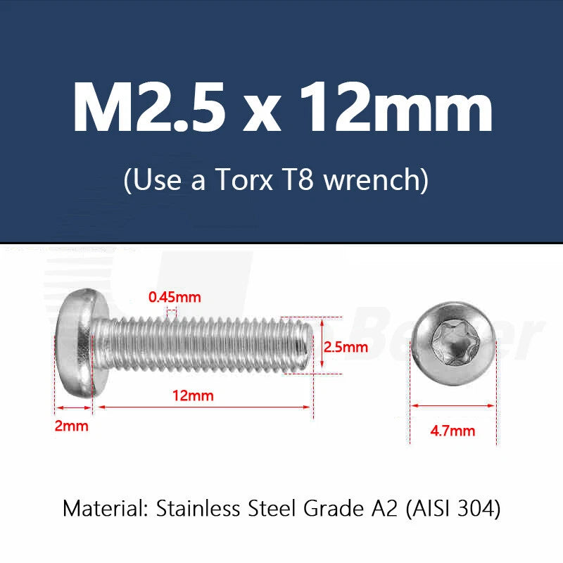 T3–T50 Torx Pan Head Machine Screws – M1.4 to M10, A2 Stainless Steel (3–100mm)