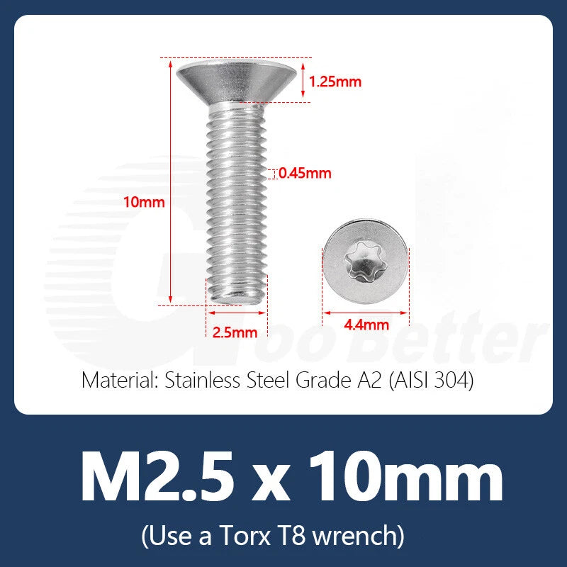 M1.4–M12 Torx Countersunk Machine Screws – A2 Stainless Steel, DIN 965 (3–100mm)