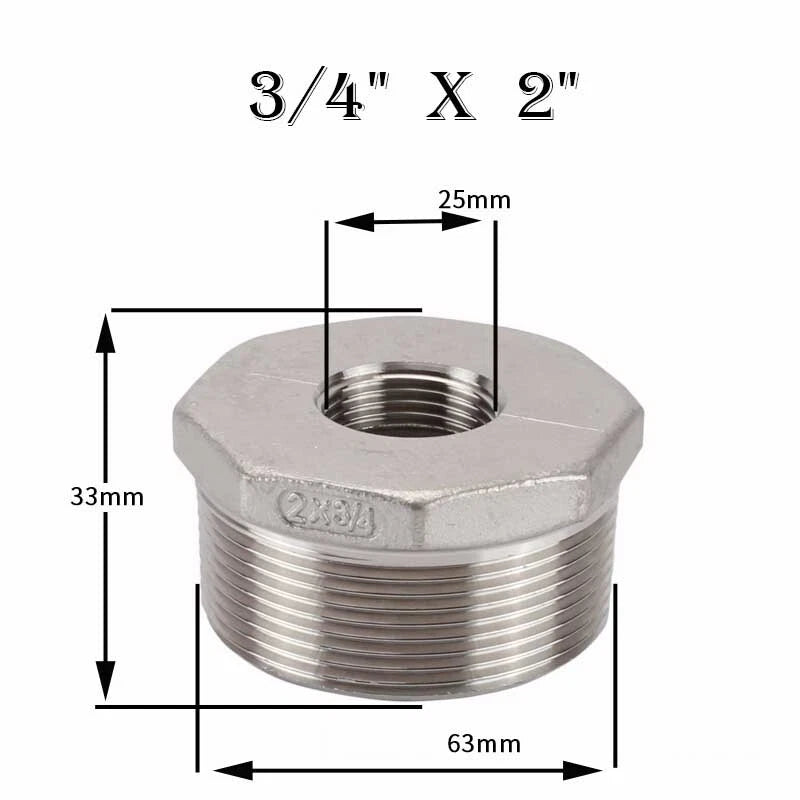 304 Stainless Steel Reducing Bush Adaptor | Male to Female NPT Pipe Fitting