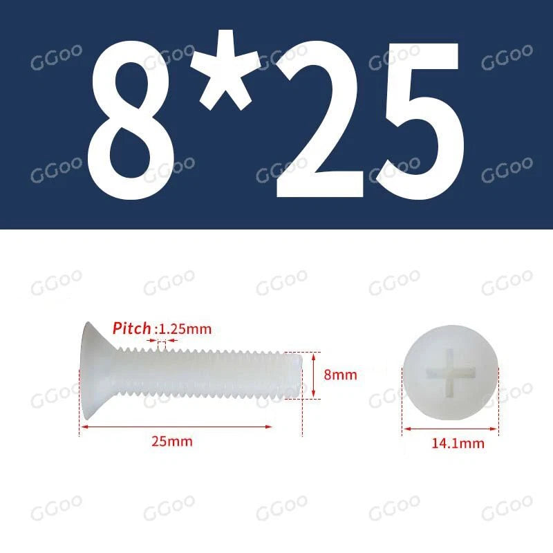 White Nylon Phillips Flat Head Machine Screws DIN 965 — M2.5 M3 M4 M5 M6 M8