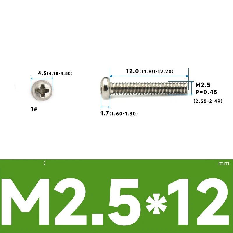 M1–M2.5 Pan Head Phillips Machine Screws – A2 Stainless Steel (304), Fully Threaded - HomeDIYer