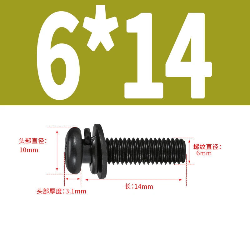 Black Zinc Pan Head Machine Screws with Washers, M2–M6 Pozi Phillips Drive