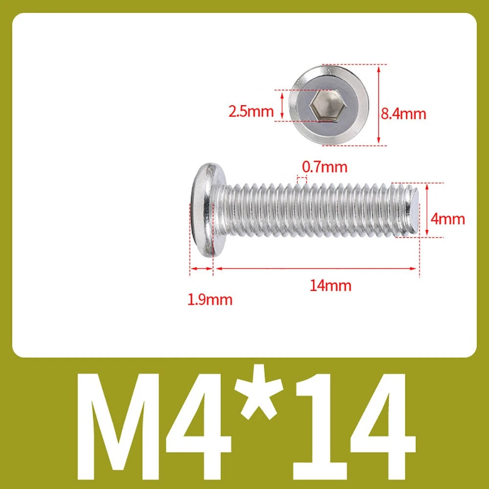 M2 M3 M4 Flat Round Head Hex Socket Screws – A2 Stainless Steel, Fully Threaded (3–50mm)