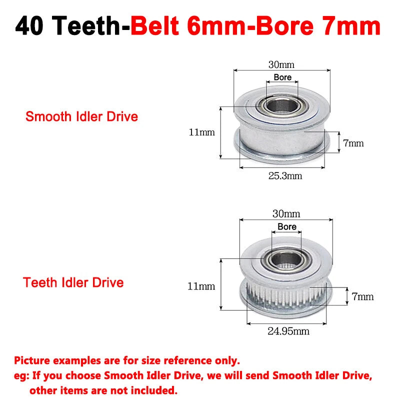 2GT Smooth-Tooth Idler Pulley 16Tooth - 40Tooth Bore 3mm 4mm 5mm 6mm 7mm 8mm