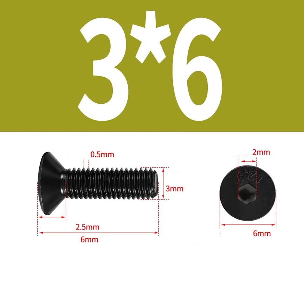 M1.6–M3 Countersunk Socket Head Screws – 12.9 Grade Carbon Steel, Flat Head, Fully Threaded (3–50mm Overall Length)