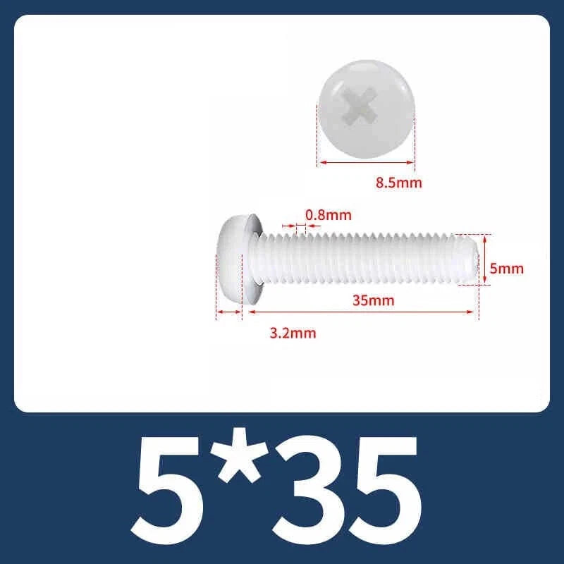 White Nylon Phillips Pan Head Machine Screws – M2 to M8, Non‑Conductive & Corrosion‑Free (PA66)