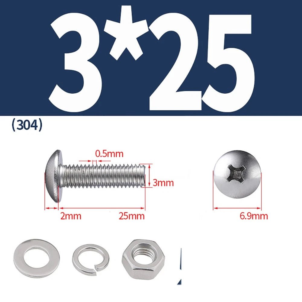 M2–M4 Phillips Truss Head Machine Screws with Hex Nuts & Washers – A2 Stainless Steel - HomeDIYer