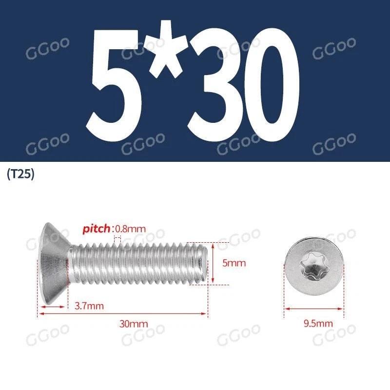 A2 Stainless Steel Torx Countersunk Flat Head Machine Screws M2 M2.5 M3 M4 M5 M6 M8 DIN 965 — 4mm to 60mm
