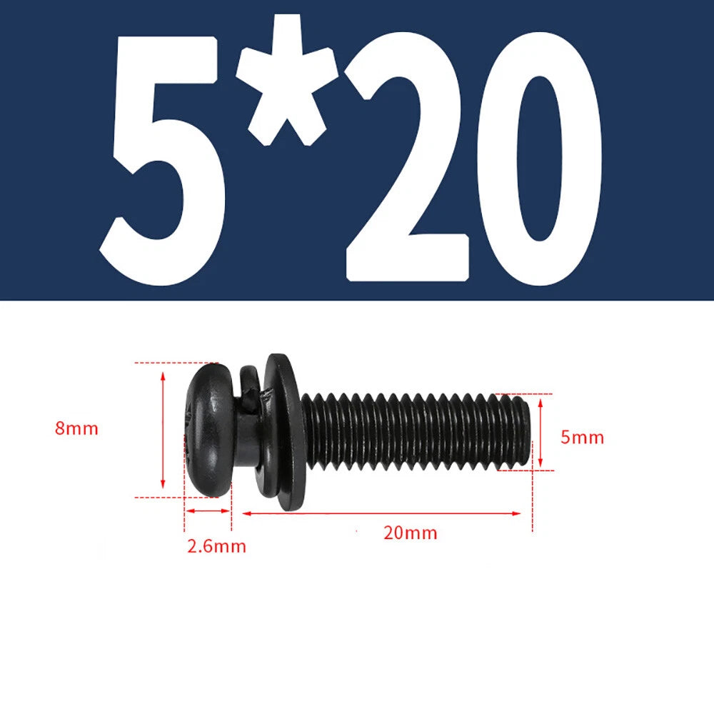 M5–M8 Phillips Pan Head Screws with Flat Washer – Nickel Plated or Black Zinc, Carbon Steel