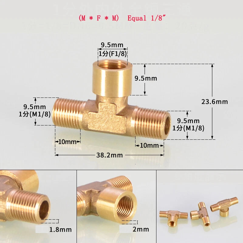 Brass Tee Pipe Fittings – NPT Thread, 1/8" to 2", M/F Configurations